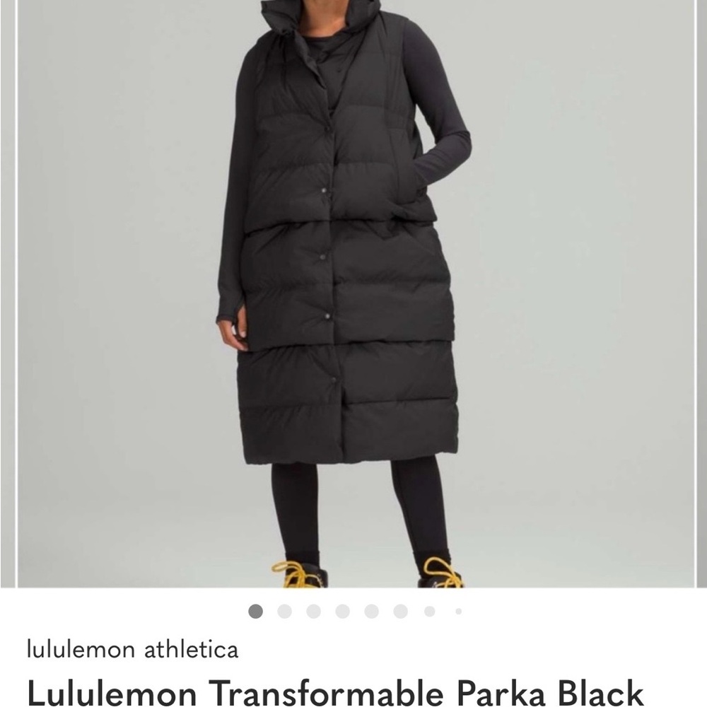 lululemon athletica Black Long Puffer transformable Parka Vest